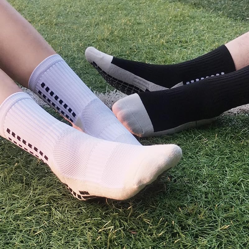 Anti-Slip Grip Soccer Socks - 4 Pairs, Black, One Size