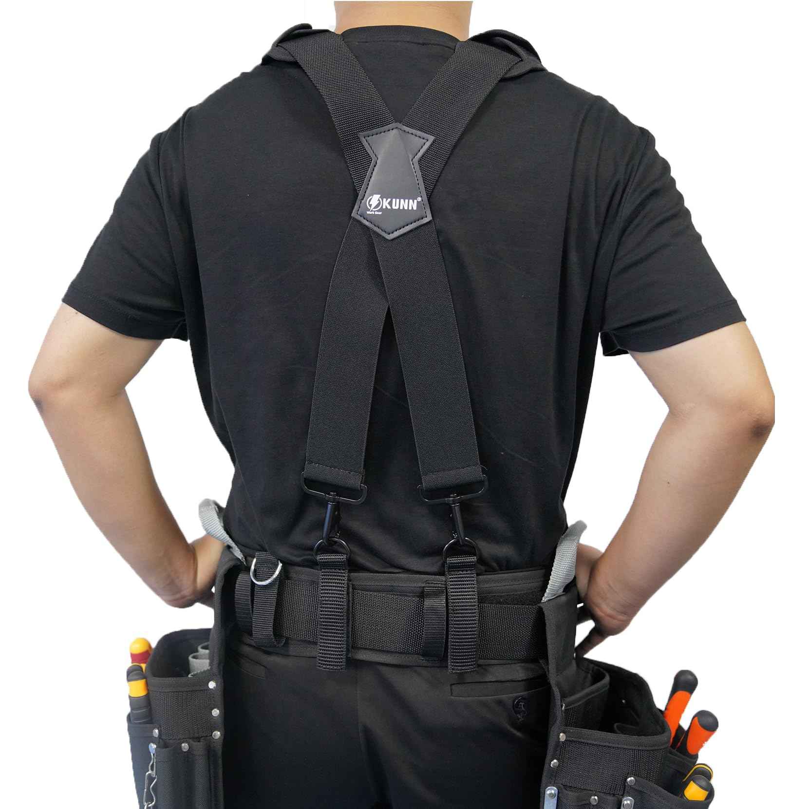 KUNN Tool Belt Suspenders Removable Padded Shoulder Work Suspenders with 4Pcs Attachment Loops,Comfortable and Adjustable