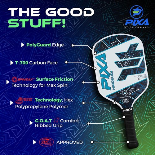 PIXA Mindrush T-700 Carbon Fiber 20mm Pickleball Paddle, Intermediate Racket/Advanced Racquet Super Long Handle 5.5 Inches: High Grit/Surface Friction/Great Gift!