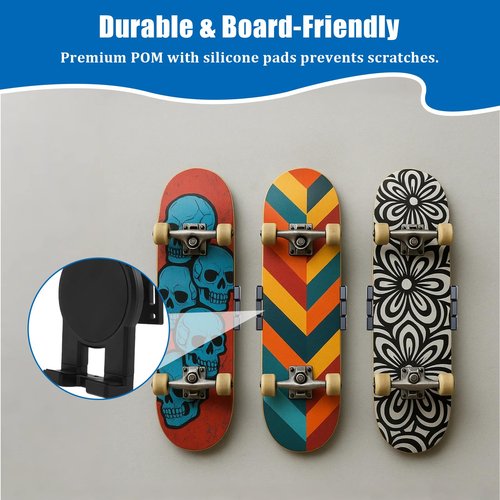 2PCS Skateboard Wall Mount, 360° Rotating Skateboard Wall Hanger, Extending and Floating Display Skateboard Holder, Fits 4.4"-10.2" Decks, Any Horizontal Angle, Suitable for Skateboard Lovers