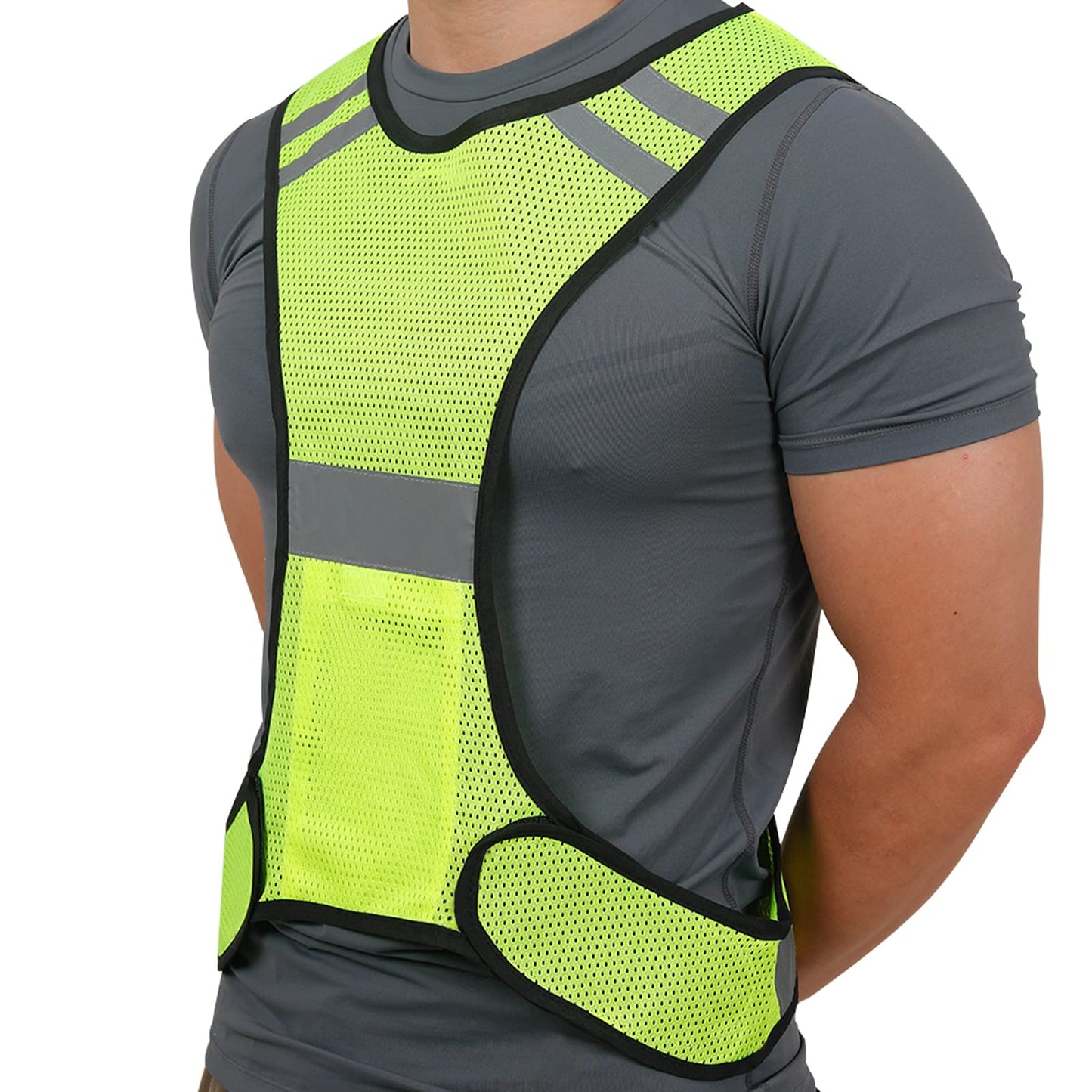 Reflective Running Vest for Men Women, High Visibility Safety Vest with Large Pocket, Lightweight Reflective Running Gear for Motorcycle,Cycling,Jogging,Walk At Night, Adjustable Waist, 3 PCS, Yellow