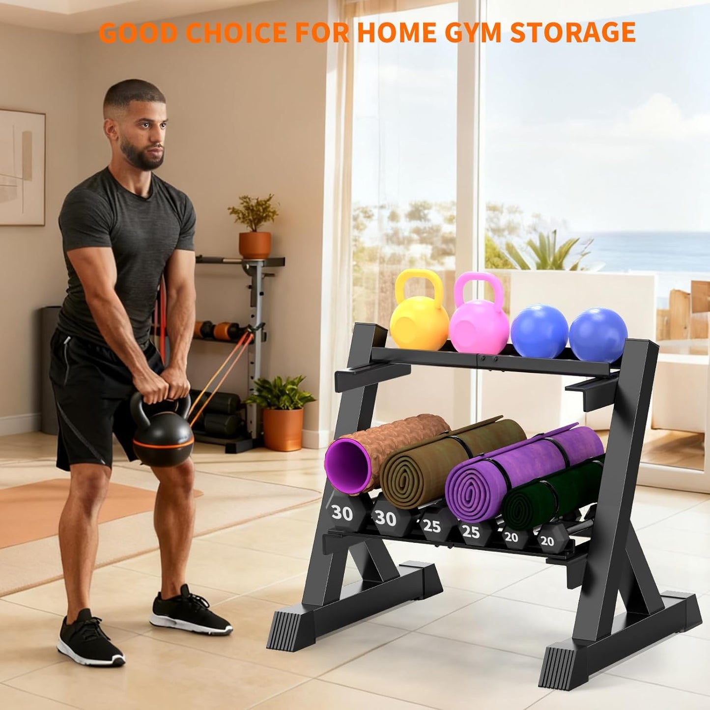 TomCare Dumbbell Rack - Heavy-Duty 2-Tier Adjustable Weight Stand for Home Gym | 33" Length, 360 lb Capacity