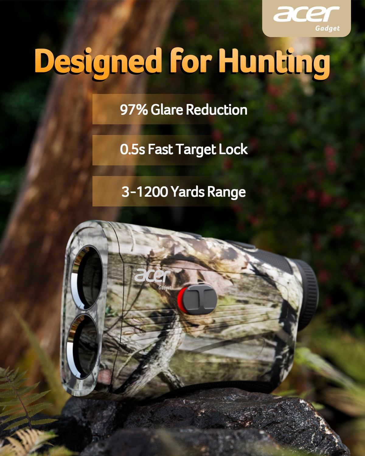 Acer Hunting Range Finder with Slope- 1200 Yards Laser Range Finder Golf, 6X Magnification Rangefinders Golf with Flag Pole Locking Vibration, Rechargeable Magnetic Golfing Gift for Men, Camo