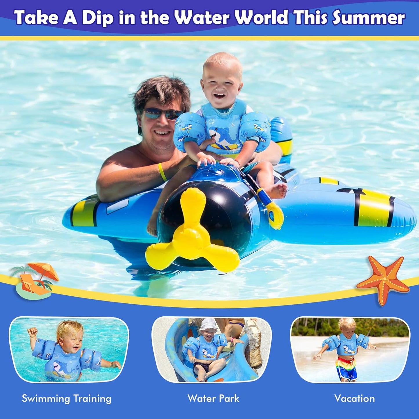MoKo Toddler Swim Vest - Cartoon Swim Floaties with Shoulder Straps | Fits 13-30 lbs, 20-50 lbs, 22-66 lbs