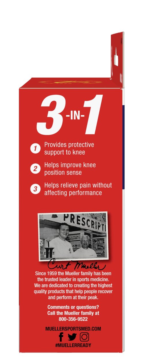 Mueller Sports Medicine FIR 4-Way Stretch Knee Support, Knee Pain Relief Support for Men and Women, Ideal for Arthritis, Sprains, Gray/Blue (Pack of 1)
