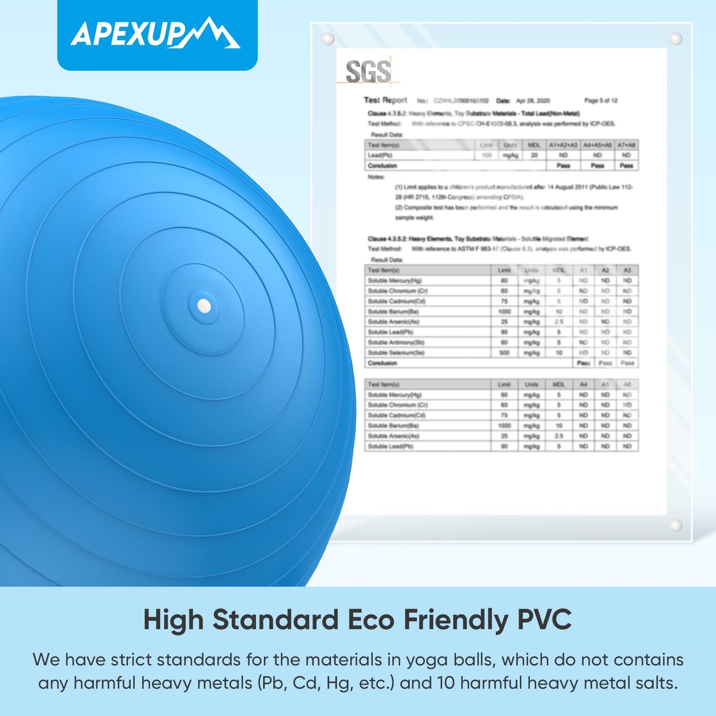 APEXUP Yoga Ball, 660 lbs Anti-Burst Exercise Ball with Pump, 5 Sizes (XL (27"~30") 75cm, Blue)