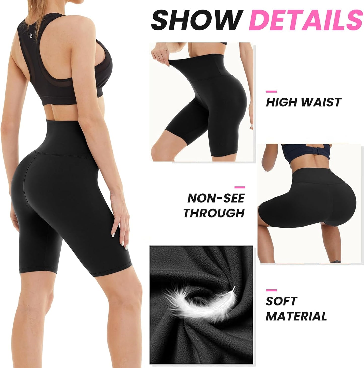 Skiennix Biker Shorts for Women - 3 Pack of 8" Black High Waisted Tummy Control for Gym & Yoga