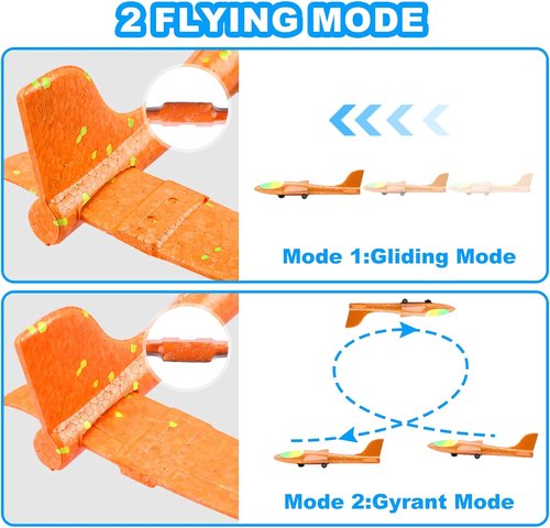 Fuwidvia Airplane Launcher Toys - 3 Pack LED Foam Glider Planes for Kids | 13.2'' Outdoor Fun, 2 Flight Modes