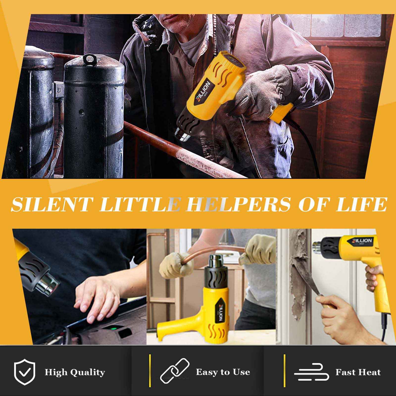 Heat Gun, BILLION GOLD 1800W Hot Air Gun 752℉-1112℉ with 2 Temperature Setting, Heat Gun for Crafting, Shrink Tubing, Paint Removing - 2 Nozzles