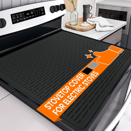 Stove Top Cover for Electric Stove, Stove Top Covers for Gas Burners, Glass Cooktop Protector, XL Dish Drying Mat (Black, 28"x20")