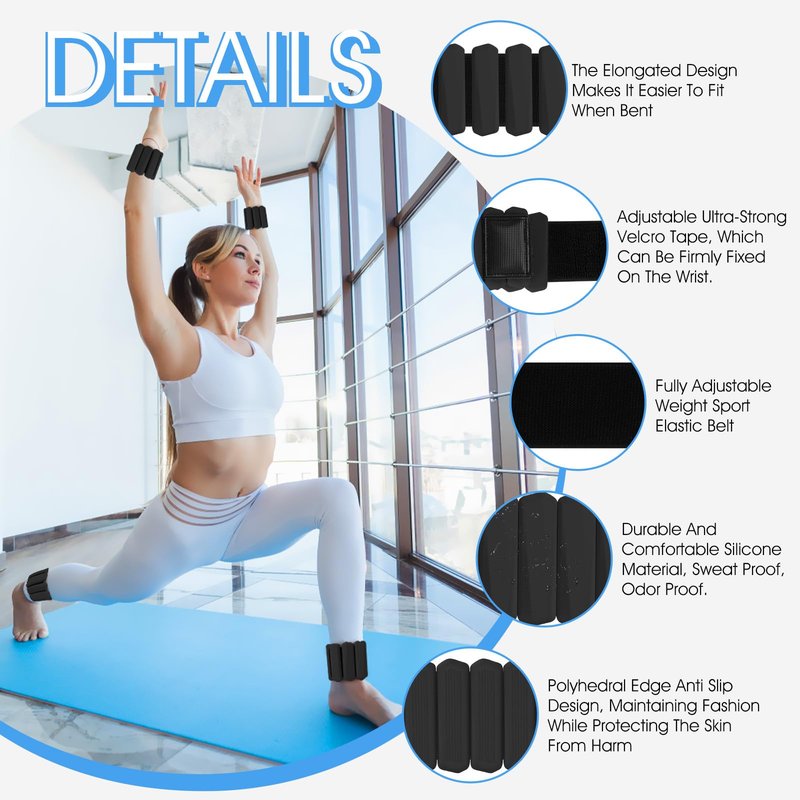 Wrist Weights Set of 2(1Lbs Each), Adjustable Wrist and Ankle Weights for Women and Men, Wearable Arm & Leg Weights Set for Walking, Yoga, Swimming, Cardio, Aerobics, Gym (Black)