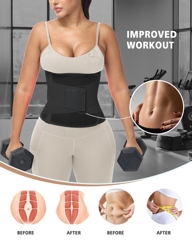 Kintarkee Waist Trainer for Women Man Waist Tmimmer Ab Belt Tummy Control Body Shaper Workout Sweat Belt Sports Sauna Suit (Black, Large)