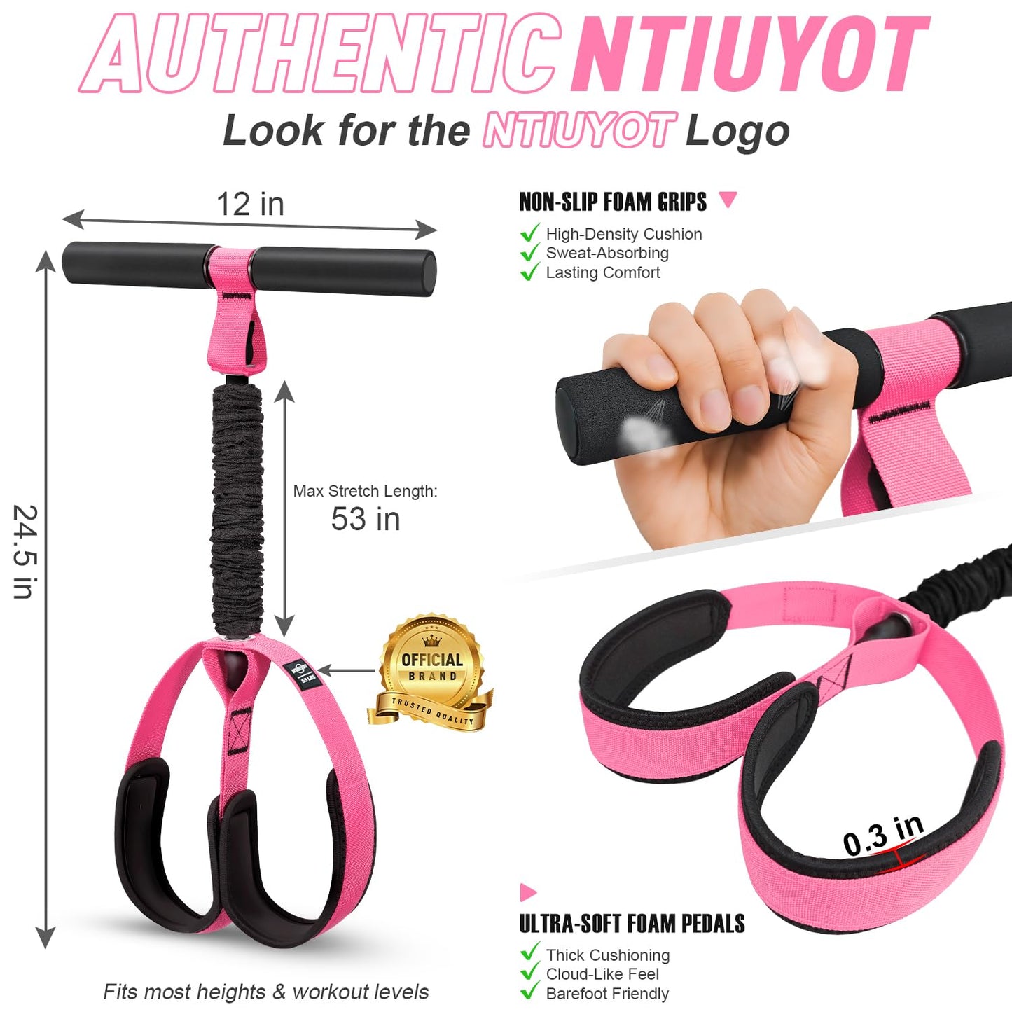 NTIUYOT Pedal Resistance Band with Handle, Upgraded Durable Thickened Latex Tubes and Soft Foam Fabric Foot Pedal, Sit Up Exercise Equipment for Abdomen, Waist, Arm, Core/ABS, Leg, Physical Therapy