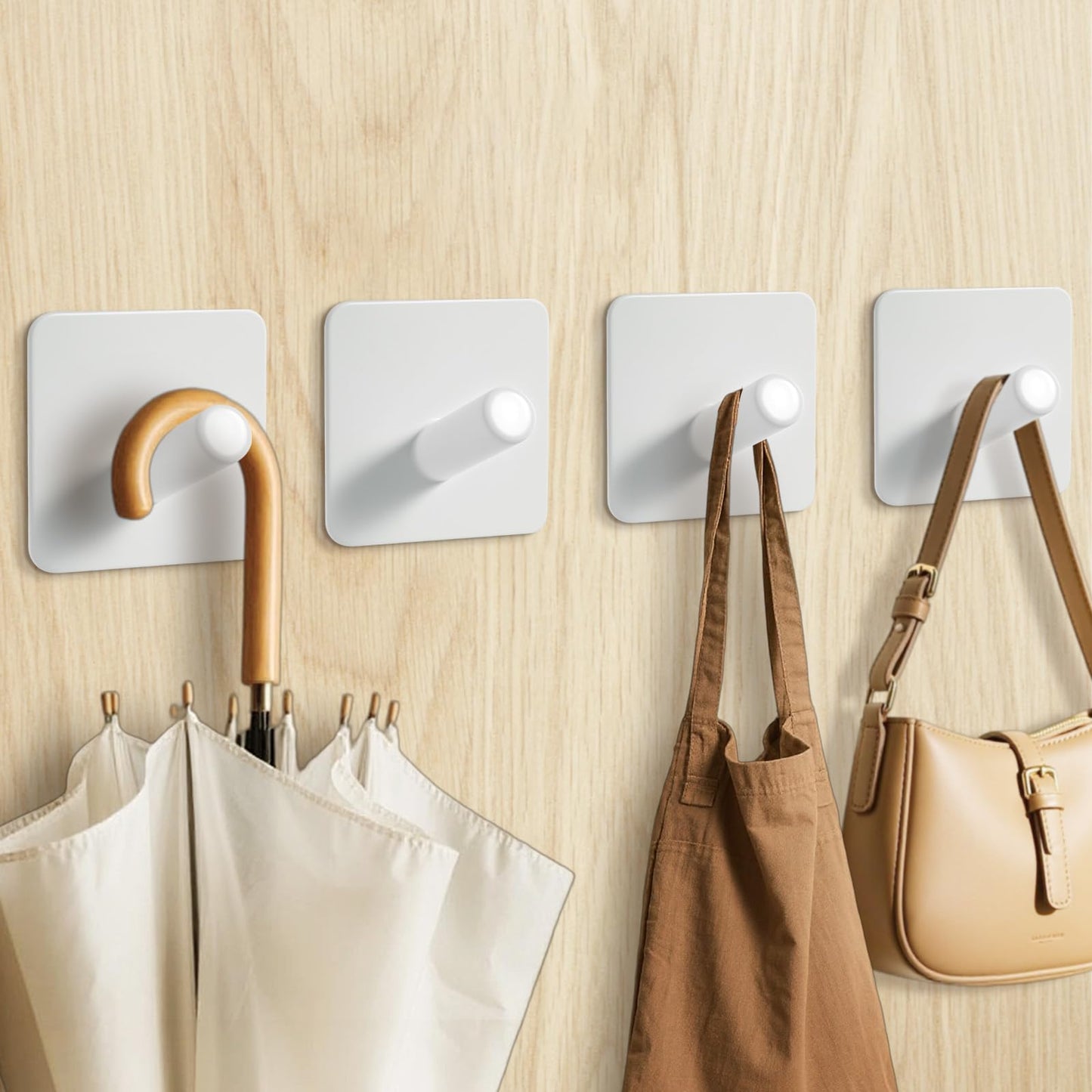 Fotosnow Locking Curve White Stainless Steel Hooks: Heavy Duty Anti-Slip Wall Hooks for Bathroom, Kitchen, Entryway -Holds 15lbs, No Damage Installation 4 Pack