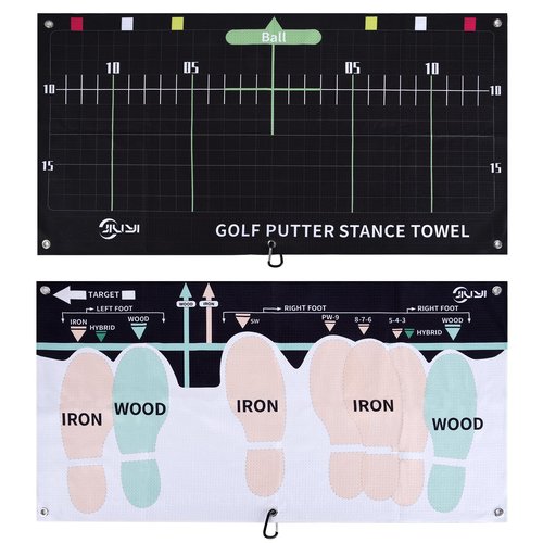 JIUYIBC Golf Sure Stance Ball Position Trainer Towel, Microfiber Swing Trainer Towel and Golf Putter Stance Towel to Improve Your Stance - Setup Positions for All Shots and Clubs
