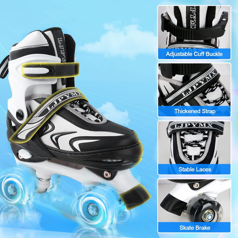 ZHUKAIKJ Adjustable Roller Skates for Toddler Kids & Adults - Light Up Wheels, 4 Sizes
