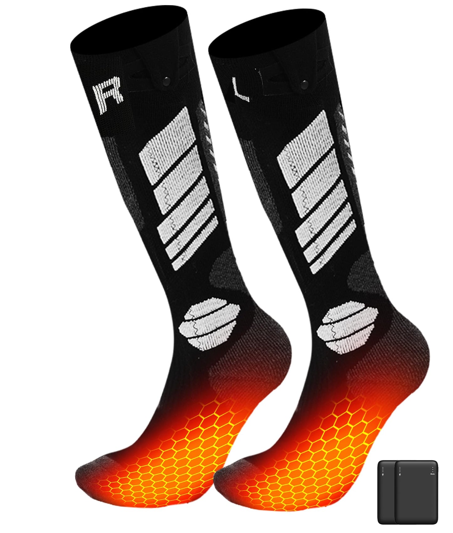 Kids Heated Socks - Boys and Girls Electric Heating Wool Knee High Skiing Socks, 5000mAh Battery Pack (Black, S/M)