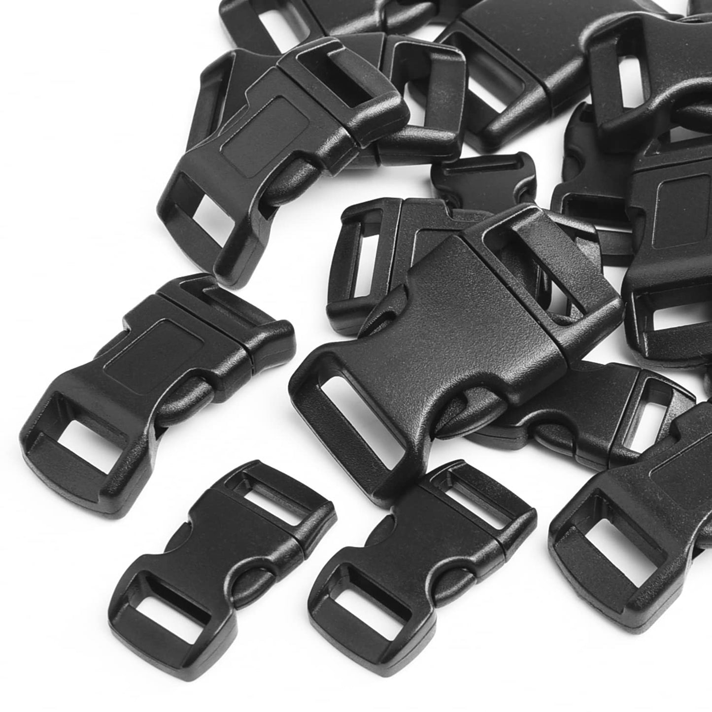 CooBigo 60 Pack Paracord Bracelets Buckles, 5/8, 1/2 and 3/8 Inch Contoured Paracord Buckles, Plastic Side Release Clasp for Parachute 550 Cord Bracelets Clasps Clip Dog Collar Accessories (20 Each)
