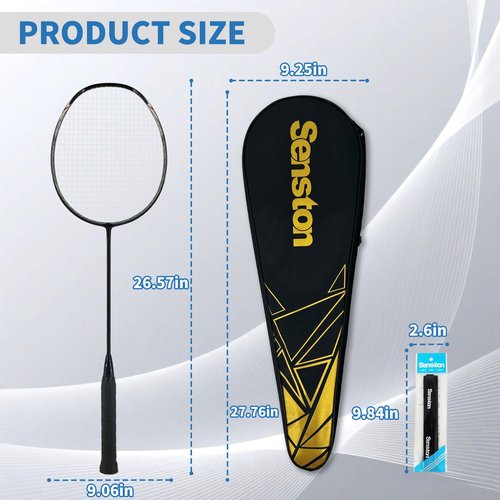 Senston Carbon-Fiber Badminton Racket 5U Badminton Racquet, Single Professional Badminton Rackets (N80 Black)