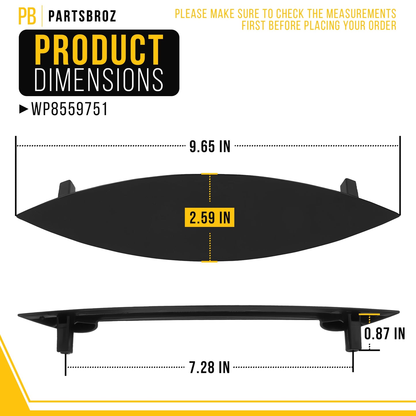 PartsBroz WP8559751 Door Handle - Compatible with Whirlpool Kenmore Dryer - Replaces 8559750 8559751 8519332 110.82832100 110.84832200 110.84834200 110.84834201 110.84834202 110.84836202 110.85089400