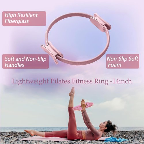 Gtzzot Pilates Ring Essentials Kit for Women, Soft Macaron Creams - Yoga Exercise Equipment Set for Home Workouts with Magic Circle, Mini Ball & Accessories - Fitness Ring Set for Beginners (Pink)