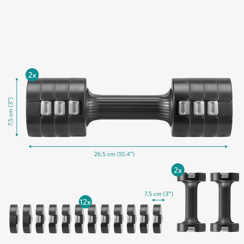 Navaris Adjustable Dumbbells Set - Exercise Hand Weights for Women & Men - Compact Free Weight Sets with Non-Slip Grip, Robust ABS Shell - Small Ladies Dumbbell - 1kg to 3.5kg each