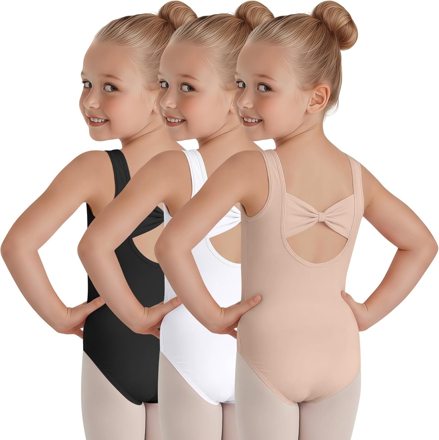 Regine Switzerland Girls' Ballet Leotard - Sleeveless Dance Tank Tops with Bow Back | 3 Pack, Ages 2-12