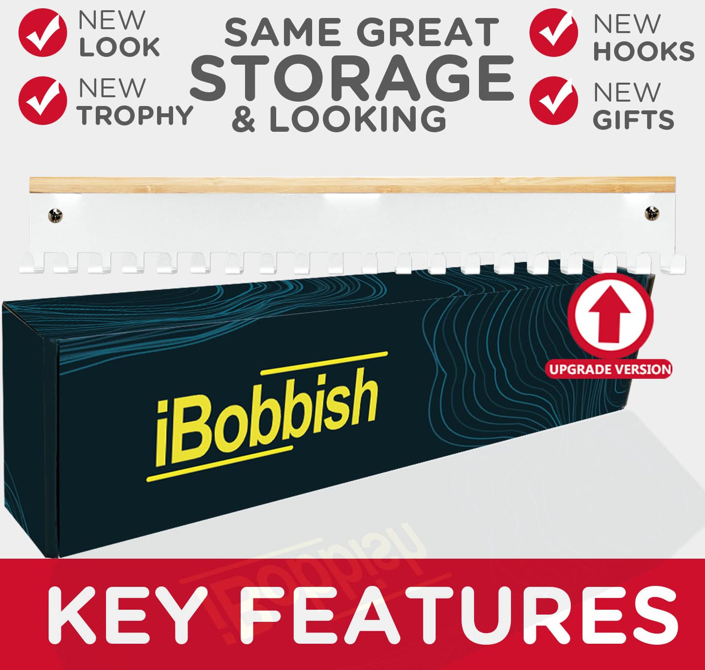 iBobbish White Trophy and Medal Display Shelf 16inchL,Metal Trophy Shelf with 20 Hooks Upgraded,Large Trophy Board Display,Sturdy for Medals in White