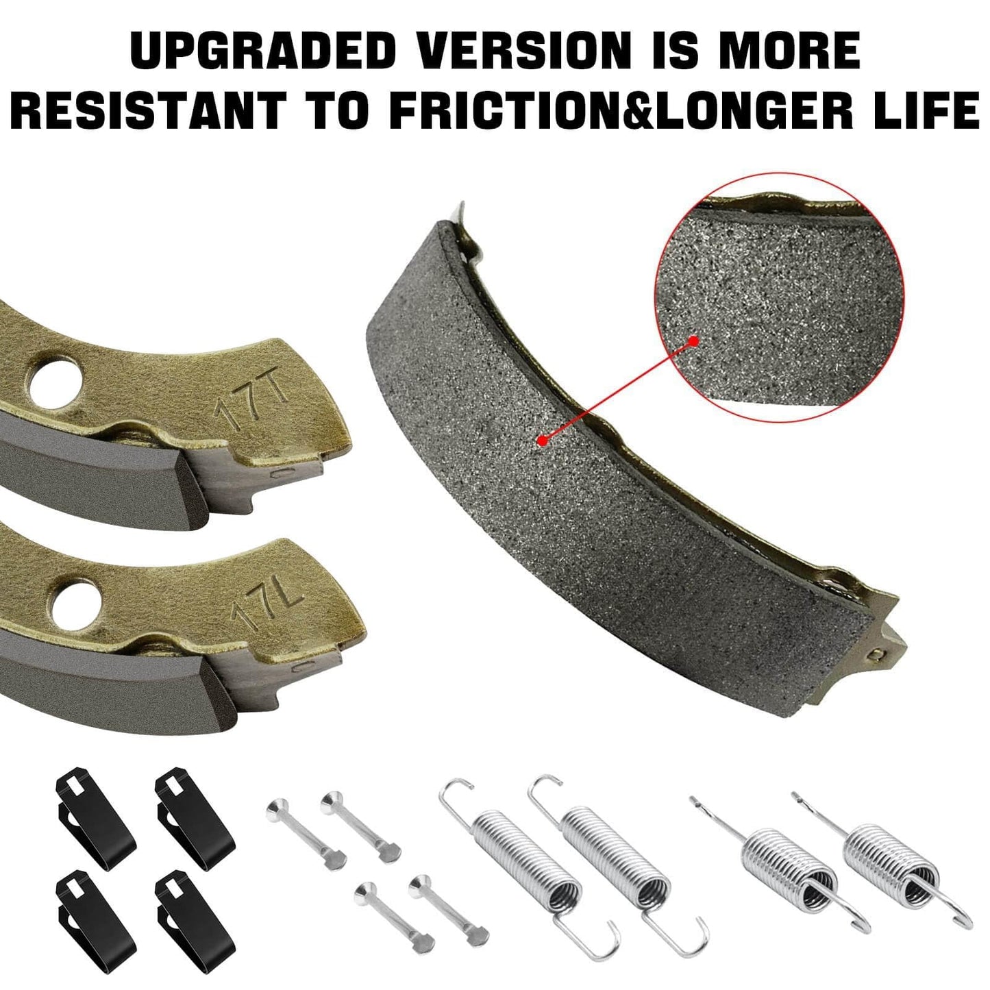 LEAPGOMAX Club Car Brake Shoes and Spring Kit for DS G&E 1995-up (Automatic Adjust)& Precedent 1018232-01 Golf Cart Replacement Brake Shoe Pads (2 Short & 2 Long)