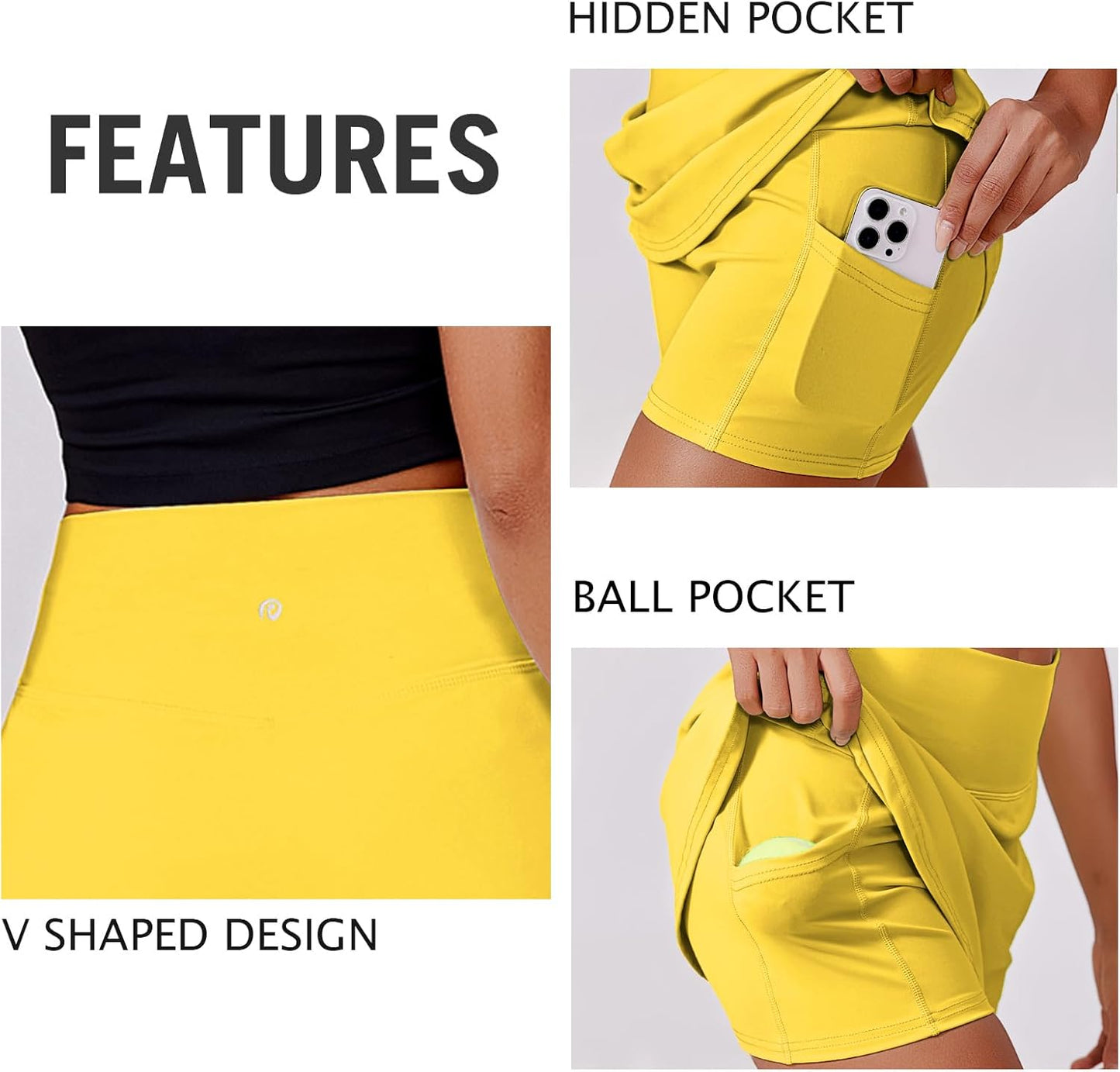 PINSPARK Women's Tennis Skirt - High Waisted Golf Skort with 2 Pockets | Stretchy Athletic Wear for Workout, Pickleball, Running