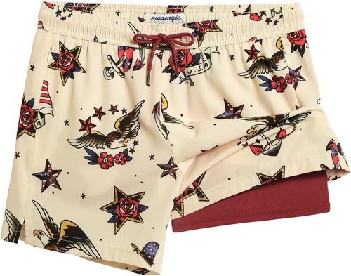 Maamgic Men's Swim Trunks - 5.5 Inch Quick Dry Board Shorts with Compression Liner & Zipper Pockets