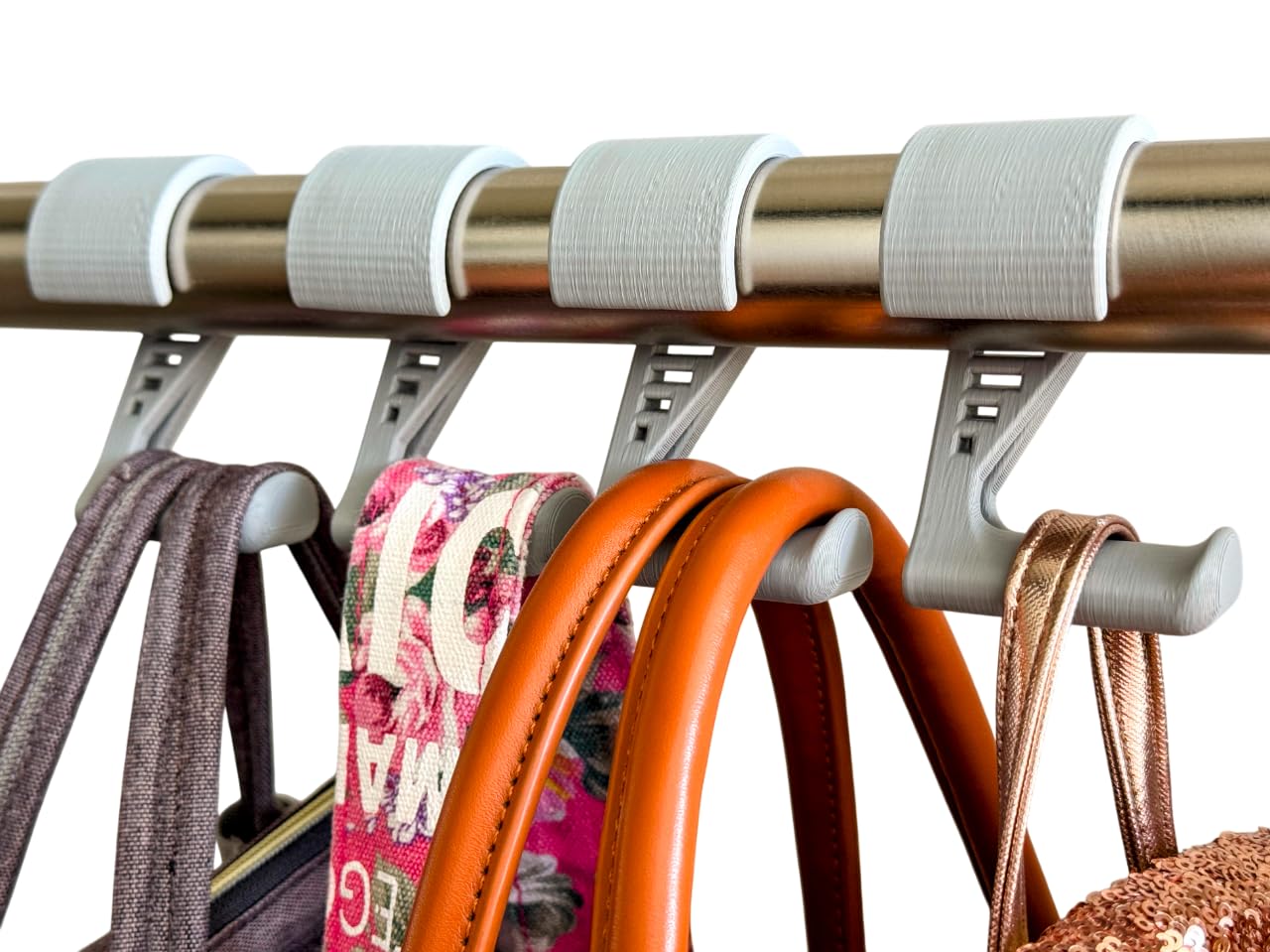 Clean Hang Hooks Closet Organizer Hooks (Gray, 4-Pack) - Designed for Hanging Purses, Handbags, Belts, Bags, Backpacks, Hats, and Accessories in Your Closet
