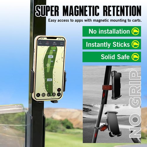 Dprofy Golf Cart Phone Holder Strong Magnetic Golf Cart Phone Mount Golf Accessories Fit for All Popular Smart Phones Special Design for Thick Case and Ring Holder (Black)