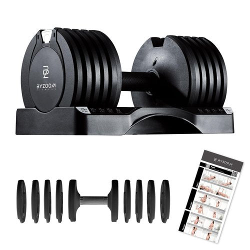 BYZOOM FITNESS Adjustable Dumbbell Set 25lb Single Unit – 5-in-1 Compact Free Weights for Home Gym, Patented Easy-Adjust Design, Sleek Aesthetic for Strength Training & Workouts, Black