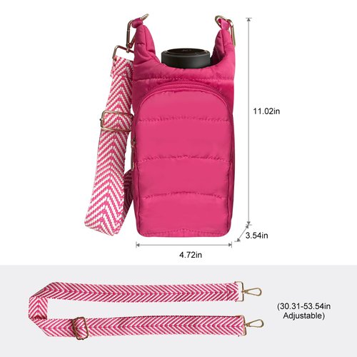 heluqu Water Bottle Carrier Bag - Quilted Crossbody Water Bottle Holder with Strap, Stylish Puffer Tote Bag for Water Bottle, Water Bottle Sling Bag for Outdoor Travel, Hot Pink