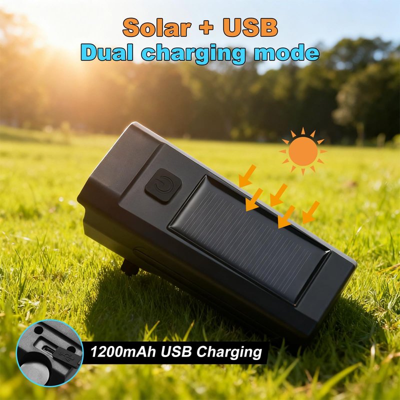 300 Lumens 8 Modes + Solar Energy Rechargeable Bike Lights for Night Riding | USB Rechargeable Front & Rear Bicycle Lights with 120dB Horn for Road | Waterproof LED Bike Headlight for Mountains
