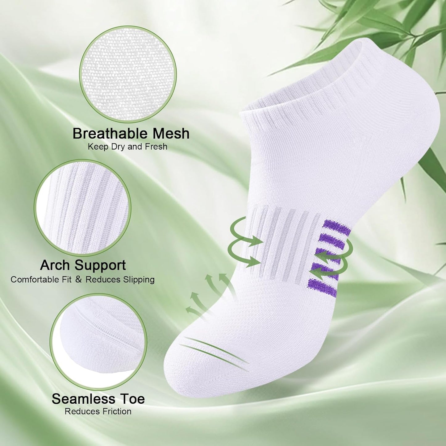 Skiennix Ankle Socks for Women - 12 Pairs Bamboo Viscose, Breathable & Cushioned, Low Cut Athletic Socks