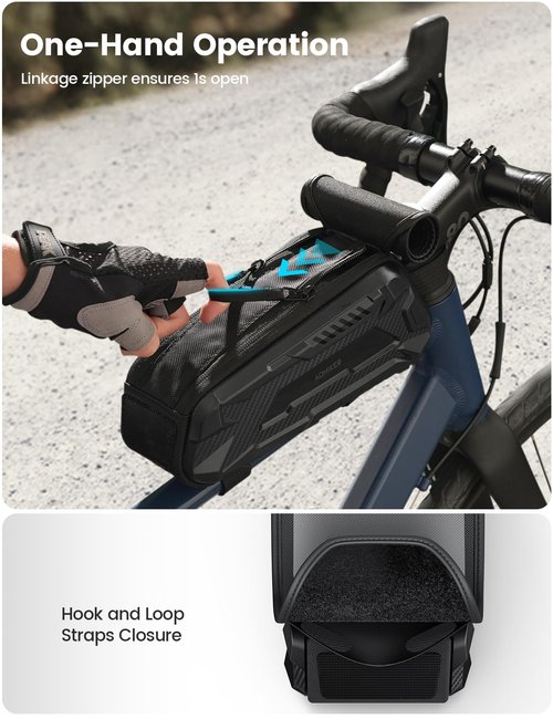 Aomiker Waterproof Bike Frame Bag - [2025 Quick Zipper] Bike Phone Bag with 1.6L Capacity, Bicycle Top Tube Bag, Bike Phone Mount Holder, Cycling Pouch, Bike Accessories for Phones up to 7"