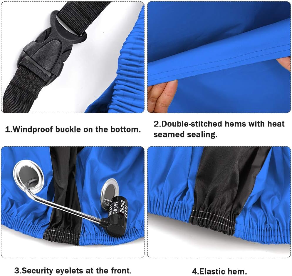 Roctee Bicycle Cover - Waterproof & Dust Resistant | Anti-UV Protection for XL Bikes, 78.7" x 27.6" x 43.3" - Portable & Durable (Black & Blue)