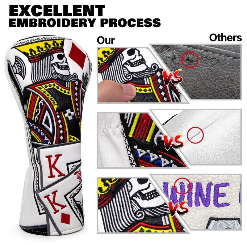 BAIRBRE Golf Club Covers - Poker Diamond King 3 Wood Head Covers Fariway Wood Headcover Leather Golf Headcover for Most Brands