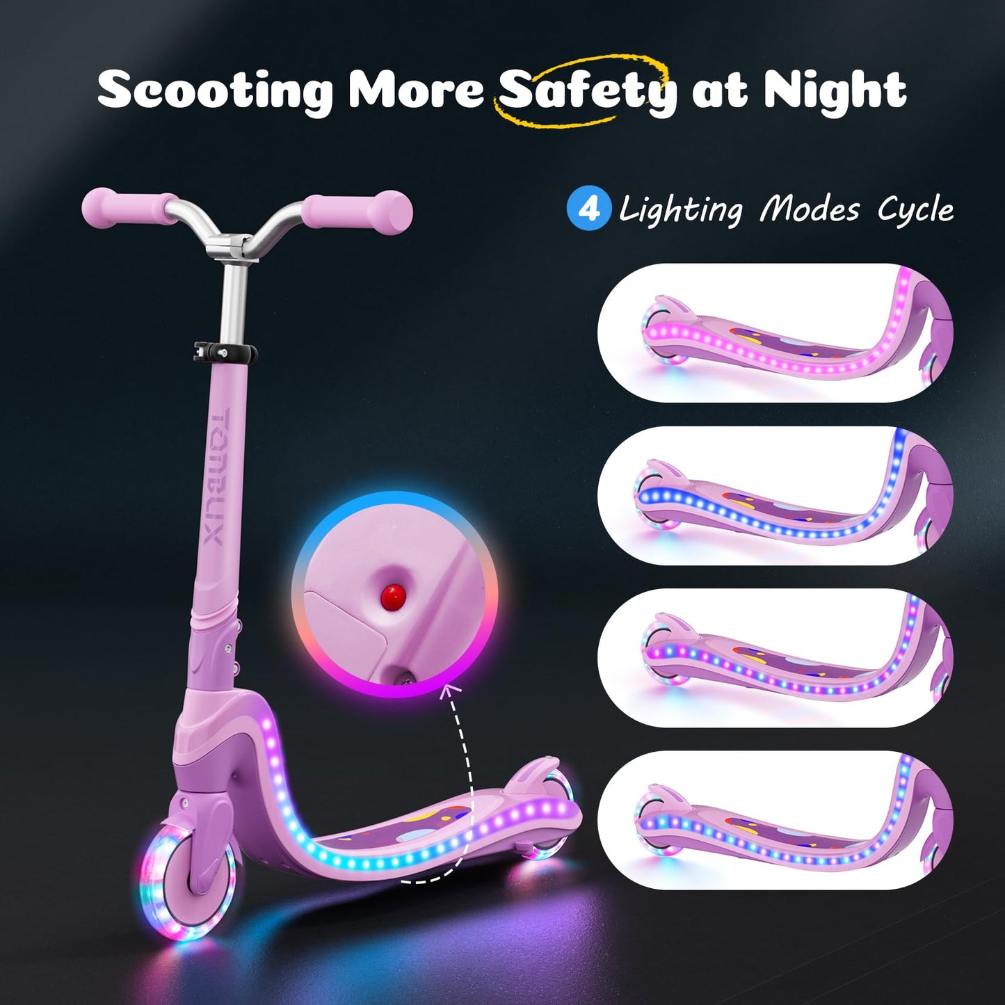 TONBUX 2 Wheel Scooter for Kids Ages 5-8, Dual Zone 4 Modes Light Up Scooter with LED Deck & Wheels, 3-Level Adjustable Height Kids Scooters, Safe & Lightweight Gift for Boys Girls (Pink+Purple)
