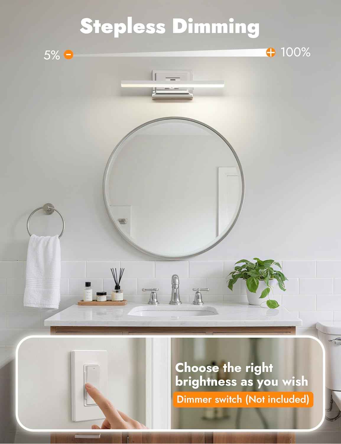 NIORSUN 24-Inch Dimmable LED Bathroom Vanity Light Fixture - Modern Black Over Mirror Lighting, 5CCT, ETL Certified