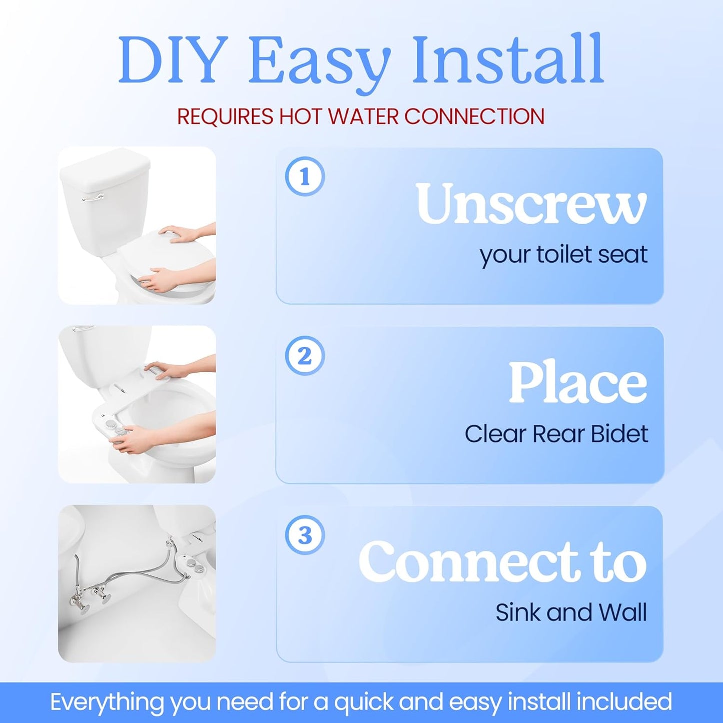Non-Electric CLEAR REAR Bidet Attachment for Toilet - Self-Cleaning Dual Nozzle, Adjustable Pressure, White