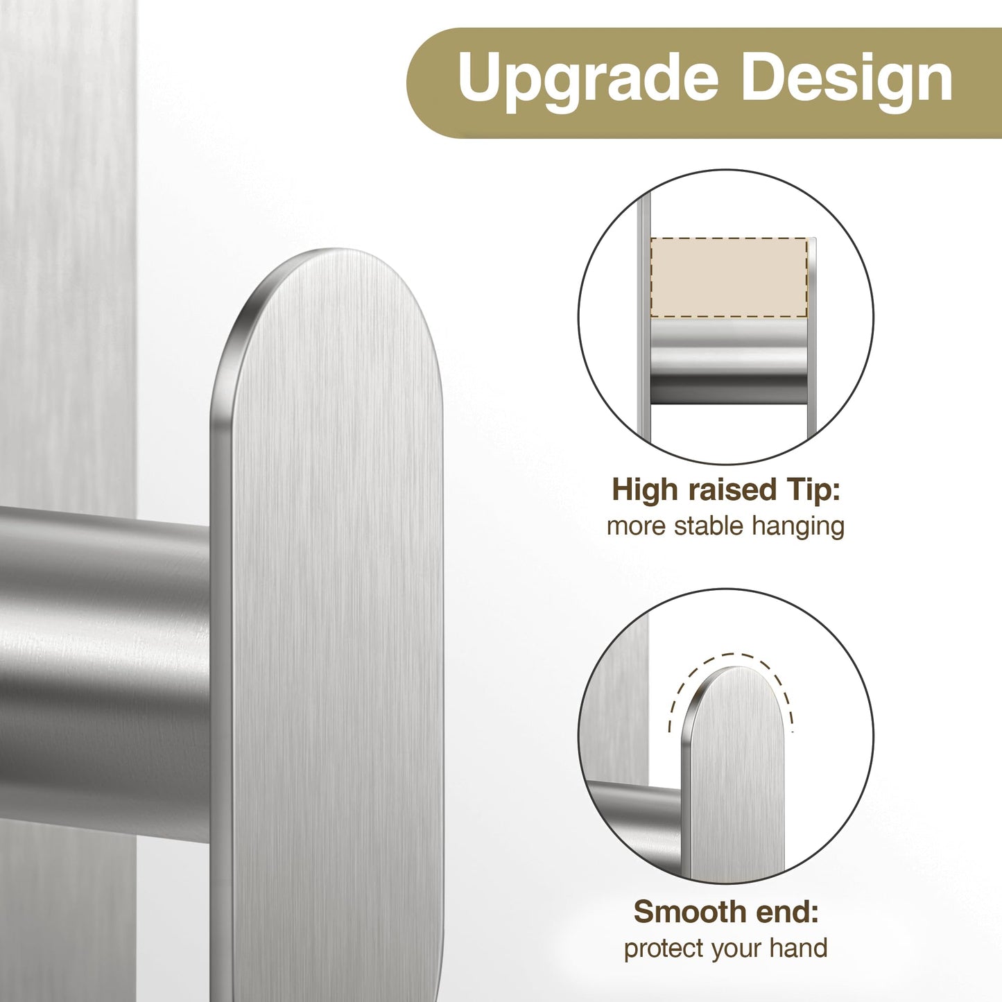 Adhesive Towel Hooks for Bathroom: 20LB Extra Strong Wall Hanger for Shower Kitchen RV Dorm Apartment, Silver 4 Pack