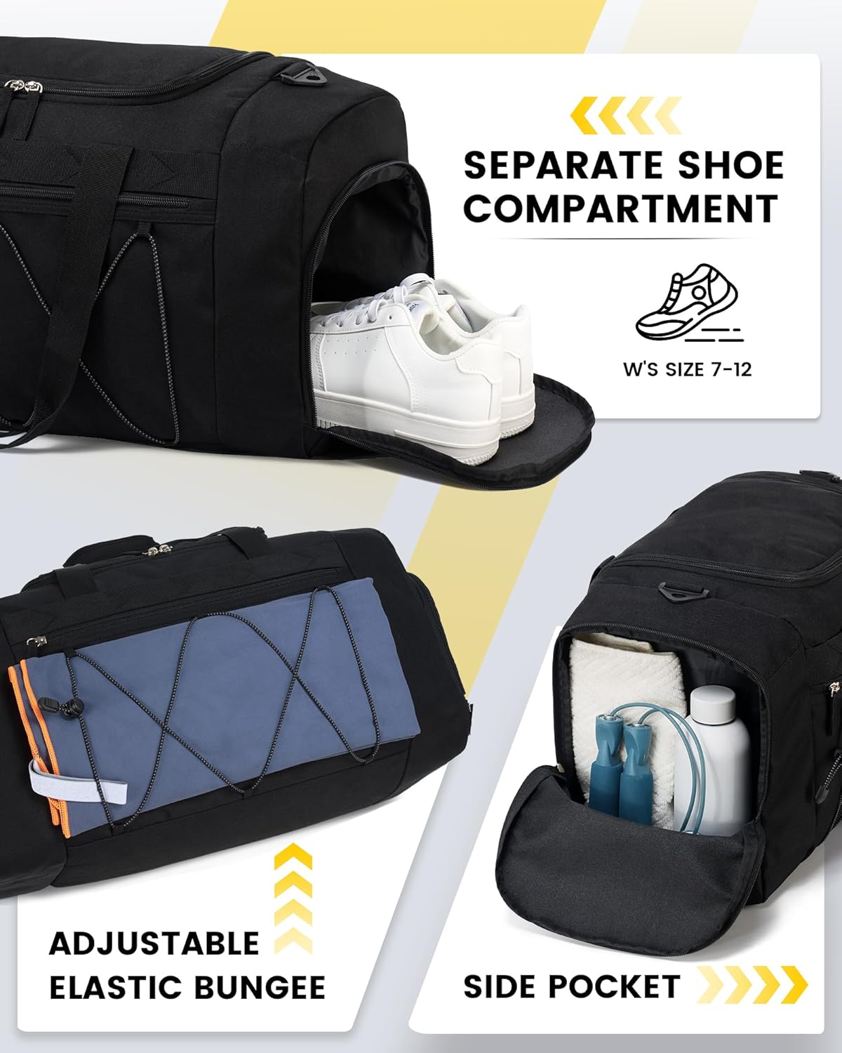 Vorspack Gym Bag for Men - 21-Inch Water-Resistant Duffle with Shoe Compartment | Black Travel Bag