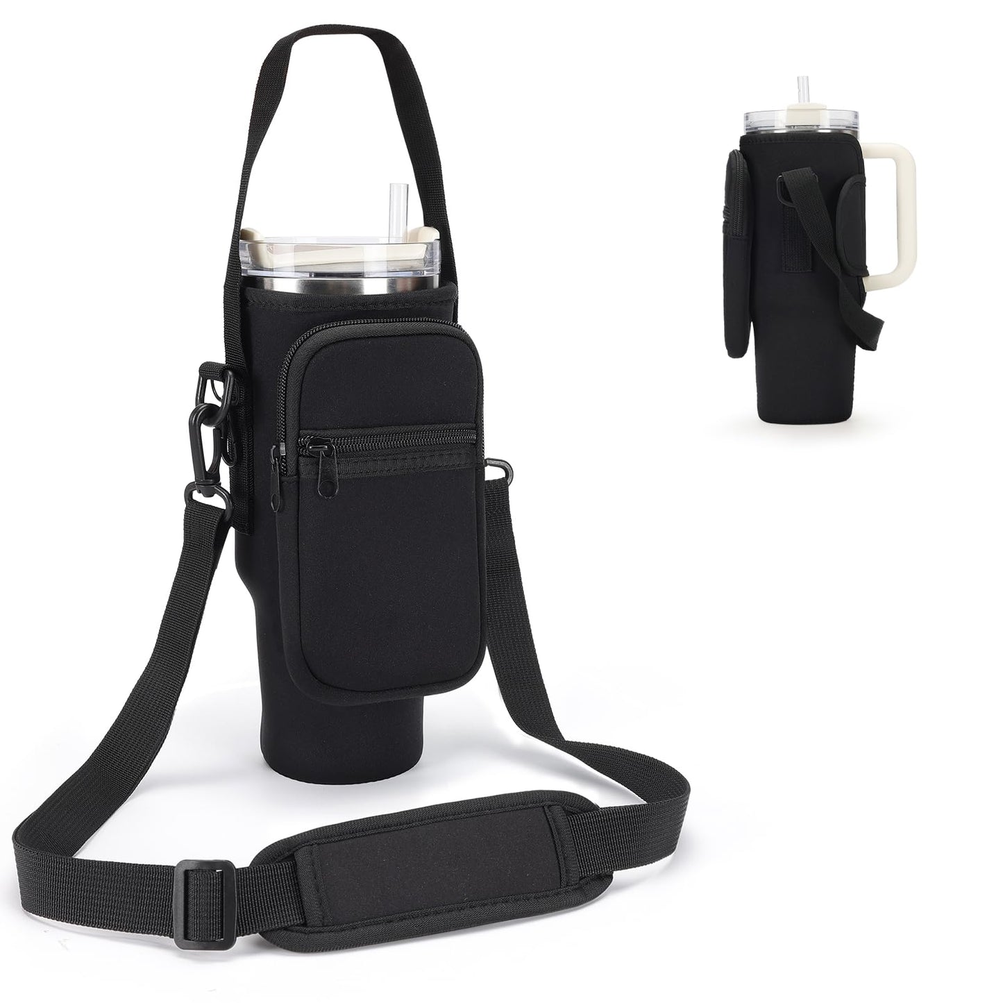 GOEWY Water Bottle Carrier Bag for Stanley 40 oz Tumbler with Phone Pocket Neoprene Water Bottle Holder with Shoulder & Handheld Strap Stanley Cup Accessories