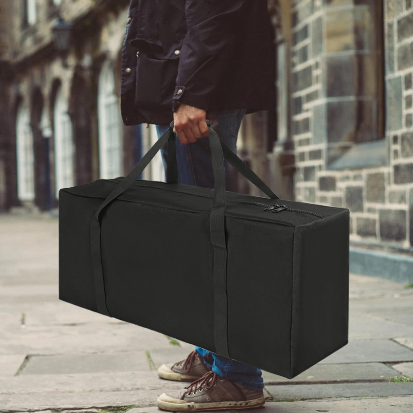 COOLBEBE 32" Sports Duffle Bag - 73L Large Travel Duffel Luggage Bag with Upgrade 2-way Lockable Zippers, Sturdy & Water Resistant, Black