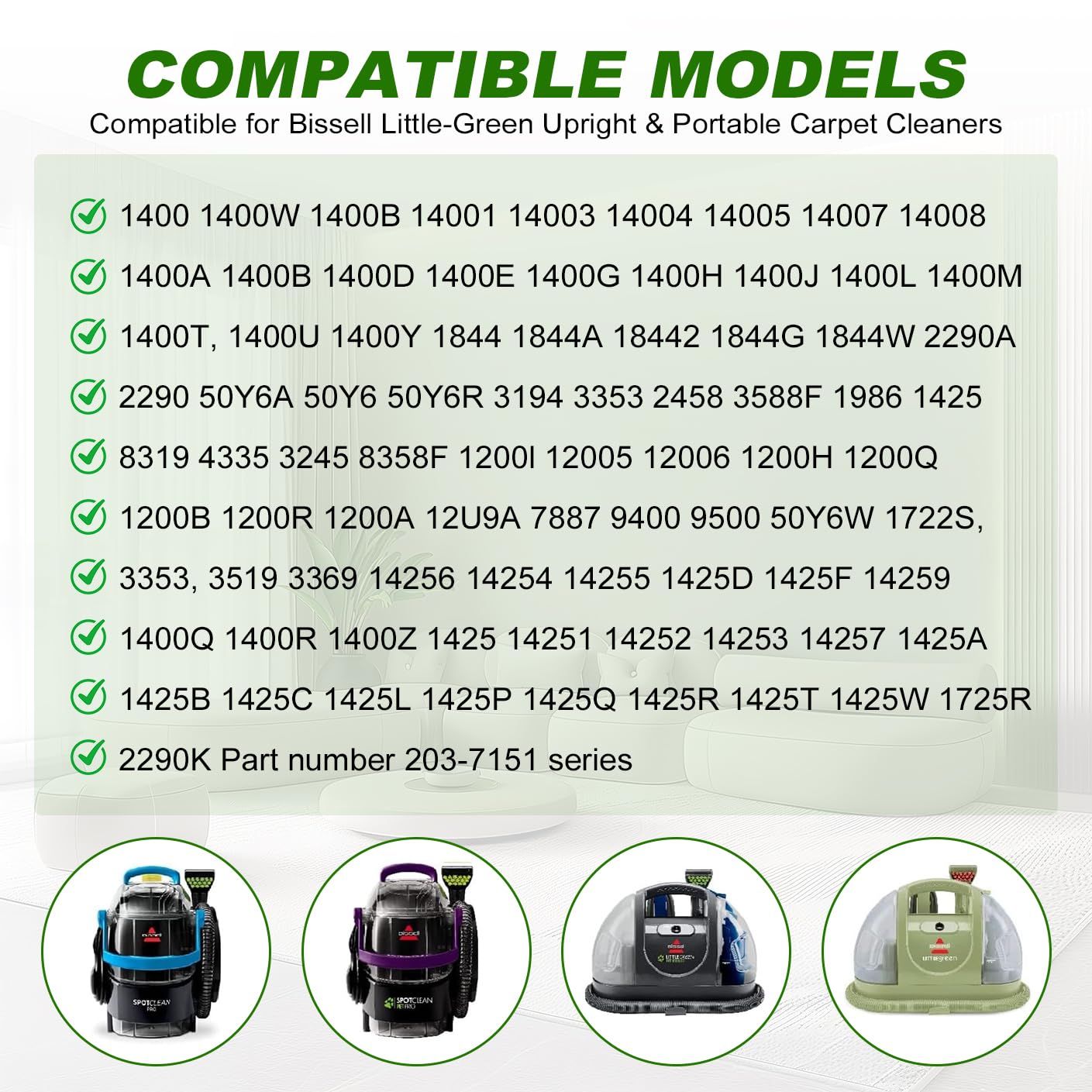1400B Little Green Machine Attachment Brush Replacement Parts for Bissell Little-Green Upright & Portable Carpet Cleaners 1400B 1425 3860 1400W 1400 1844 2290A Series,1 Brush Head + 2 Brush