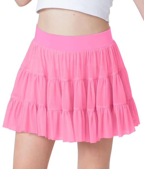 IIMMER Little Girls Summer Mesh Pleated Tennis Workout Skirt Flowy High Waist Cute Gymnastics Skort Hot Pink 5-6 Years