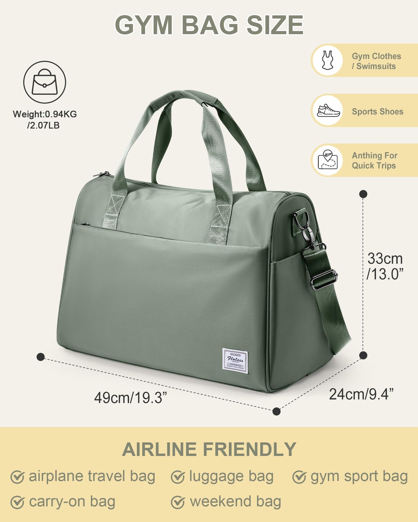 Travel Duffel Bags for Women & Men - Weekender with Shoe & Laptop Compartments - Carry On, Overnight, Gym & Hospital Bag - Dark Green